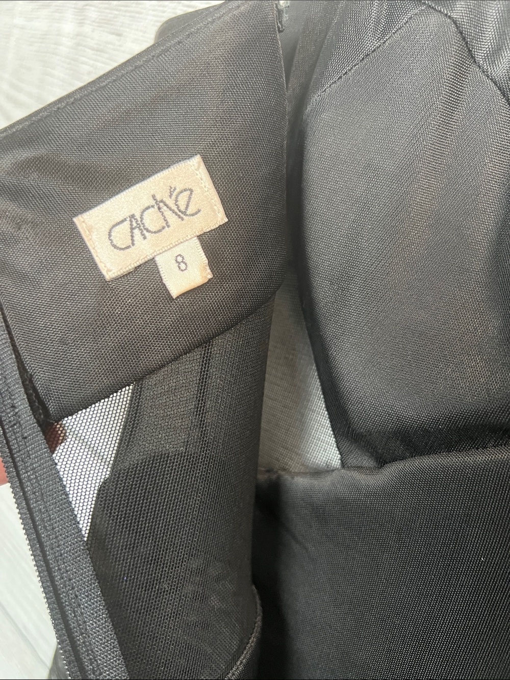 Cache Black Mesh Godet Midi Dress 8 Satin Y2K Evening Cocktail Vintage Feminine - Picture 7 of 10